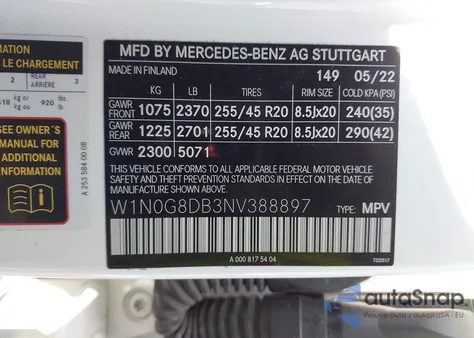 2022 Mercedes-Benz Glc 300 Suv from USA, damaged, VIN W1N0G8DB3NV388897